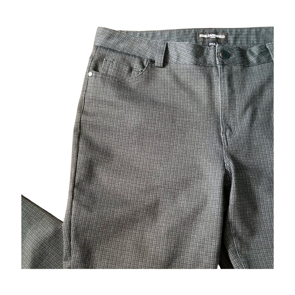 Karl Lagerfeld Gray Checkered Pants Mid rise Slim Fit - Picture 3 of 6